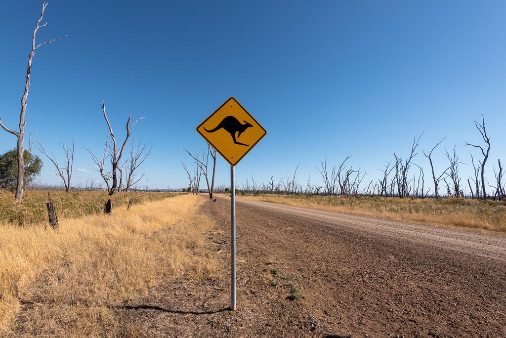 Australien, gelbes Schild und eine Straße