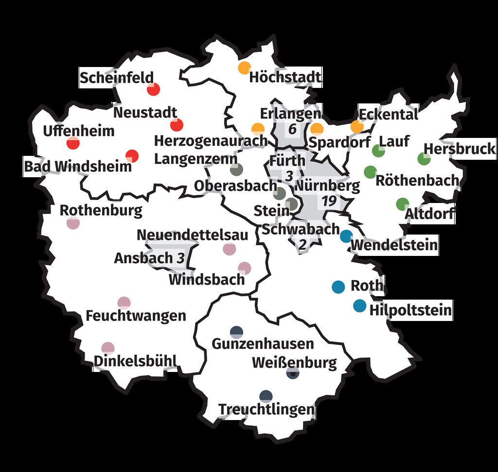 Karte Mittelfranken Gymnasien