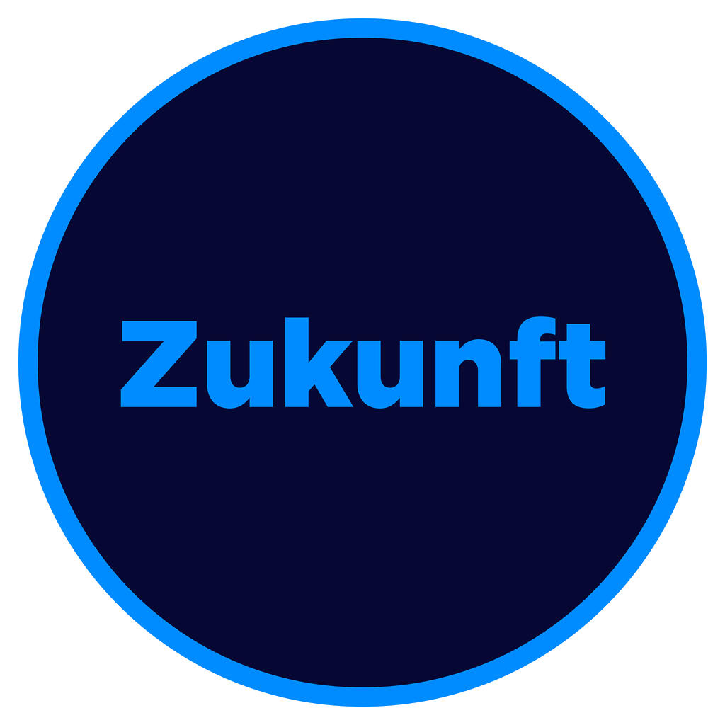 Grafik Hellblau auf Dunkelblau: "Zukunft"